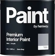 [Hemway] Slate Grey - 2.5 Litre - Paint Premium Interior Indoor Matt British-Made Eco Acrylic Emulsion - Matt Finish, Low VOC, Interior Wall, Ceiling, Kitchen, Bathroom, Bedroom & Door