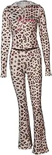 [Vhitler] 2 Piece Leopard Track Suits Y2k Zip Up Hoodie Flared Pants Set Cheetah Print Hoodie Women Streetwear 2000s