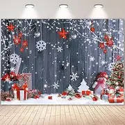 LIVUCEE 7X5FT Christmas Wood Wall Photography Banner Backdrop Winter Holiday Snowflake Xmas Tree Wood Floor Background Party Supplies Decor Photoshoot Studio Booth Props