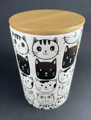 Cats & Kittens Treat Jar Black & White Funny Faces Canister Ceramic 7" NEW