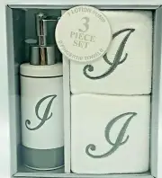 Avanti Script Monogram 3-Pc. Cotton Lotion Pump Fingertip Towel Gift Box Set "J"