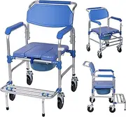 Suuiwau 4-in-1 Bedside Commode, Rolling Shower Chair with Wheels, 150 kg Weight Capacity, Toilet Chair for Elderly, Disabled