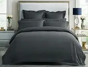 Striped 1000TC Ultra Soft Quilt Cover Set Duvet Cover Set Doona Cover Set AU Size Bed (Queen Size, Charcoal)