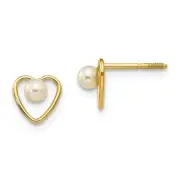 14K Yellow Gold FW Cultured Pearl Birthstone Heart Earrings Madi K Children's