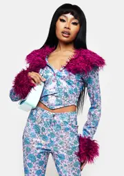 [Elsie & Fred] Wild Rose Faux Fur Collar Cardigan
