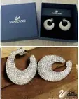 Authentic Swarovski Crystal Pave Hoop Stud Earring, Silvertone, NIB, $150