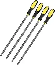 uxcell 4-Pack Round Metal File 12 Inch, High Carbon Steel File Diamond File Hand File W PVC Grip Handle for Wood/Metal/Ceramic/Glass/Stone/Jewelry/Tile/Model/DIY/Sharpening File