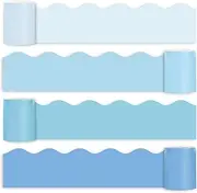 Whaline 65.6ft Baby Blue Bulletin Board Borders 4 Rolls Gradient Blue Die-Cut Board Trim for Summer Classroom Office Chalkboard