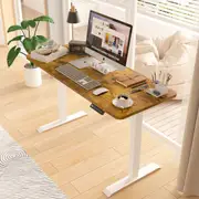 Advwin Electric Standing Desk Adjustable Height Ergonomic Stand Up Desk Motorised Sit Stand Desk 120cm Splice Board White Frame/Rustic Brown Desktop