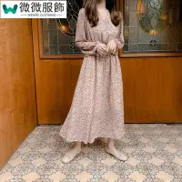 在飛比找Yahoo!奇摩拍賣優惠-韓國新款 碎碎花雪紡連衣裙 兩色四碼 外出休閒洋裝~微微服飾