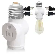 Adaptador de Base de Luz E26 a Enchufe de 3 Patas, 1 Pack (Blanco)