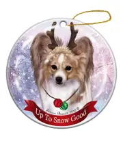 Holiday Pet Gifts Papillon Lemon/White Dog Porcelain Christmas Ornament