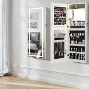 Costway108 cm Jewelry Mirror Cabinet with 3-Color LED Lights and Interior Mirror-White