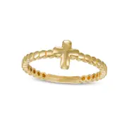 Mini Puff Cross Bead Shank Stackable Band in Solid 10K Yellow Gold