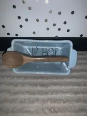 Rae Dunn Blue Hip Hop Mini Loaf Pan Baking With Spoon Set NWT