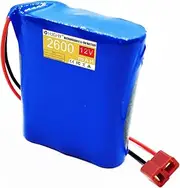 HJGHY 12V 2600mAh Rechargeable Lithium Battery 12V Portable Bare Leads Wire Replacement Li-ion Battery with Charger for RC Car/Robot 31.2W Motor Kits,T Port 12v2.6ah