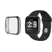 Black Silicone Wrist Watch Strap Band + Case For Fitbit Versa / Versa 2