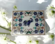 4"x3"x2" White Marble Jewelry Box – Lapis Lazuli Elephant and Floral Art Design