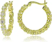 [Hoops & Loops] Sterling Silver Round Cubic Zirconia 22mm Hoop Earrings