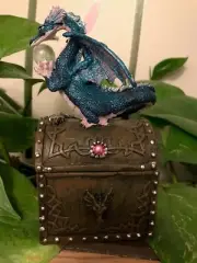 6.25 inch Blue Sparkle Dragon Crystal Ball Trinket Box Statue Figurine GSC71316