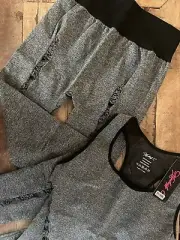 2pc Sexy Leggings Tank Set W/Cute Cut-Outs! Yoga/Pilates OS GREY Gray/Black NWT