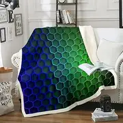 Feelyou Honeycomb Blanket Modern Geometry Hexagon Fleece Throw Blanket for Kids Blue Green Plush Beehive Geometric Fuzzy Blanket for Sofa Bed Couch,Throw 50x60 Inches
