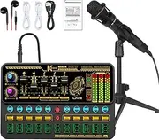 Hosabely Podcast Equipment Bundle, Basic Audio Interface with Mic and Stand, Denosing, Ducking, Loopback, Easy Used Podcast Bundle for KTV,Streaming,Podcasting, Game, PS5, Gift,YouTube, TikTok(Black)
