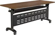 YVYKFZD Folding Conference Table, Rolling Meeting Table with Wheels, Flip Top Mobile Training Table, Rectangular Stackable Conference Room Table, Easy Assembly(Walnut 6PCS,55.1"x23.6"x29.5")