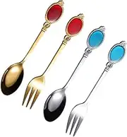 CONGARTENO 4pcs Stainless Steel Stirring Spoon Kitchen Mixing Spoon for Honey Syrup Jam Long Handle for Coffee Tea Anti-Skid Easy Clean Two Colors