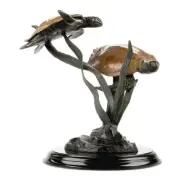 Double Turtle Tango Brass Sea Turtle Statue