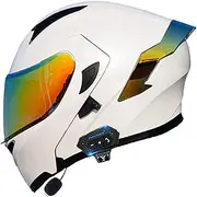 Bluetooth Motorcycle Helmet ECE Certified Flip-Up Helmet Modular Helmet Adults Women and Men with Double Visor, Speaker Microphone Noise Cancellation B,M(57-58CM)
