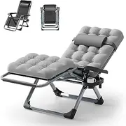 Seeutek Outdoor Zero Gravity Chair - Adjustable Steel Mesh Folding Recliner with Removable Extra Thick Cushion and Upgraded Lock and Cup Holder for Patio, Camping, Indoor, Outdoor - Grey
