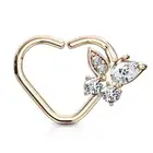 Piercing Ear Cartilage Daith Ring Heart Gold Plated Pink Butterfly