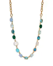 Nadri Blue Lagoon Mixed Stone Collar Necklace in 18K Gold Plated, 24
