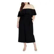 Rachel Rachel Roy Women's Black Ruffled Wide-Leg Jumpsuit Plus Size 16W