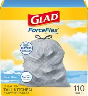 Glad Tall Kitchen Drawstring Trash Bags - Odorshield 13 Gallon White Trash Bag,
