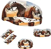 FJWSLCH Couple Horse Headbands for Women Men Non Slip Workout Sweatbands Adjustable Sports Hair Bands Elastic Head Bands Moisture Wicking Hairband for Running, Cycling, Yoga, Spa