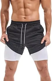 [KOTENKO] Mens 2 in 1 Running Shorts Quick Dry Athletic Shorts with Liner Workout Yoga Pockets Lightweight Sports Shorts