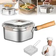 Multi-Function Frying Cooker Set - Fryer, cooker, Fresh Keeping & Vegetables Washing, With Removable Handle and Lid,Tongs and Oil Drip Rack (#B)