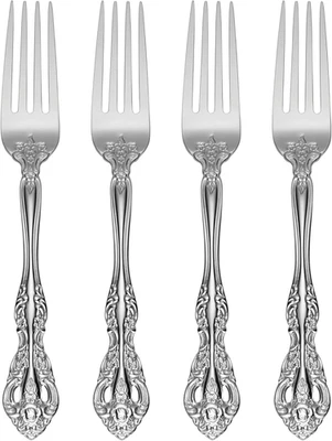 Michelangelo Fine Flatware Dinner Fork, Set of 4 , 18/10 Stainless Steel, Silver