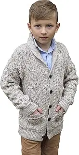 [Aran Crafts] Boy's Irish Soft Cable Knitted Shawl Cardigan (100% Merino Wool)