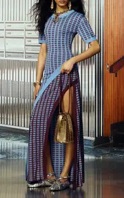 [Rabanne] Ribbed Split Maxi Skirt