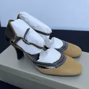 Cole Haan Evette Mary Jane Strappy Heels Canvas Leather Women’s 8 NWB