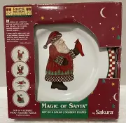 Sakura MAGIC OF SANTA 4 Salad Dessert Plates Vintage Debbie Mumm Checkered Edge