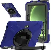 Jarttarn Tablet Case for Samsung Galaxy Tab Active 5 Pro 10.1 inch 2025, 360° Rotating Hand Strap and Stand, Heavy Duty Rugged Shockproof Silicone Cover with Shoulder Strap (Navy Blue)