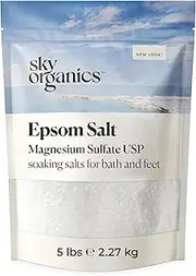 Sky Organics Epsom Salt (5 Lbs)- 100% Pure Magnesium Sulfate-Natural, Usp Grade, Kosher, Non-Gmo Laxative, Muscle Tension Relief, Foot Soak, Soothe Aches, Cleanses Skin. Made In Usa