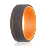 ROQ Silicone Wedding 2Layer Lines Ring - Orang-Grey by ROQ for Men - 11 mm Ring