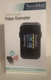 NUVOMED BLOOD OXYGEN PULSE OXIMETER ANTI-MOVEMENT-FINGERTIP-AAA BATTERYS-LANYARD