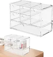 Desktop Drawers, Transparent Organizer, Stackable Storage Unit, 18x9x12cm, Clear Pull-Out Design, Space-Saving Structure, for Office Supplies, Makeup, Stationery, Craft