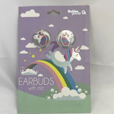 Unicorn Gabba Goods Earbuds Headphones with Mic, New Sealed
